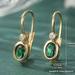 Elegant Golden Hoop Earrings with Synthetic Green Zirconia: Vintage French Style for Weddings & Spiritual Harmony
