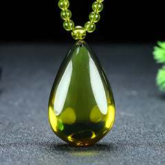 Natural Mexican Blue Resin Teardrop Pendant Necklace — Spiritual Harmony, Protection & Elegant Gift