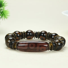Vintage Agate Bracelet with 3D Dzi Beads for Grounding, Protection, and Spiritual Energy