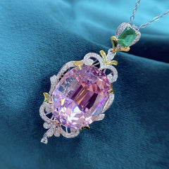 Elegant Oval Pink Synthetic Zirconia Pendant — Spiritual Harmony & Energy Balance Jewelry