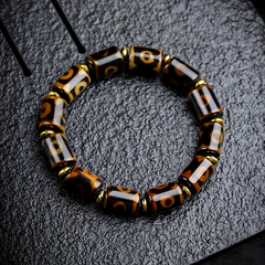 Natural Black-Brown Striped Agate Energy Bracelet with Golden Spacers – Grounding, Protection & Spiritual Harmony, Thoughtful Gift for Family & Friends