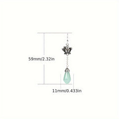 Elegant Lotus Flower Earrings - Silver Tone with Light Green Teardrop for Harmonious Energy