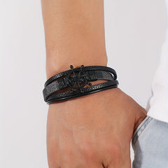 Retro Men's Magnetic Snap Rudder Bracelet - Fashion PU Alloy Energy Talisman