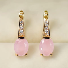 Elegant Pink Opal Earrings with 14K Gold Plating: Bridal & Wedding Jewelry for Spiritual Harmony