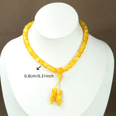 Old Honey Yellow Jade Bead Necklace for Grounding, Prosperity, and Vintage Charm