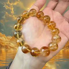 12mm Citrine Hand Chain for Luck & Wealth - Daily Wear & Gift for All Occasions