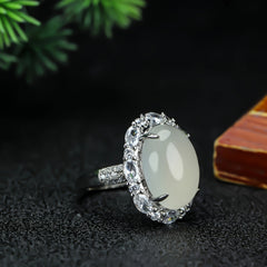 Elegant Vintage Chalcedony Cocktail Ring | Large Oval Gemstone Jewelry for Clarity & Emotional Healing