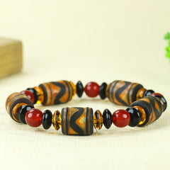 Bohemian Vintage Natural Agate Barrel Bead Bracelet for Grounding, Prosperity, and Holiday Gifting