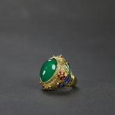 Vintage Jingtai Blue Green Agate Ring for Balance & Vitality Retro Imperial Style Jewelry