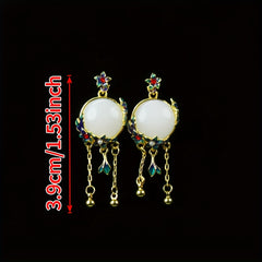 Green Stone & Gold Enamel Pendant Earrings — A Quiet Anchor for the Modern Seeker