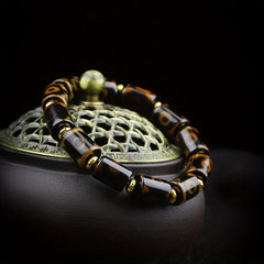 Natural Black-Brown Striped Agate Energy Bracelet with Golden Spacers – Grounding, Protection & Spiritual Harmony, Thoughtful Gift for Family & Friends