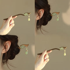 Elegant Floral Green Bead Hair Stick for Women - Traditional Chinese Hairpin with Reclaimed Wood for Mind-Body-Spirit Balance