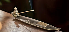 Traditional Metal Boat-Shaped Incense Burner - Dragon Design for Home Decor & Holiday Energy