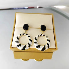 Elegant Minimalist Hoop Earrings with Positive Energy - Black & White Striped Everyday Jewelry
