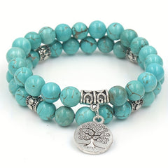 Turquoise Bracelet Set with Tree of Life - Energy Healing and Mindful Living