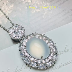 Elegant Oval Onyx Pendant with High Ice Agate Dove Egg Drop - Natural Stone Necklace for Women