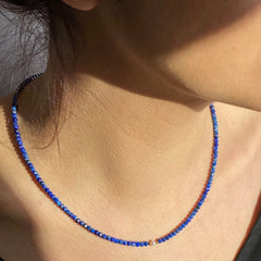 Elegant Women's Lapis Lazuli Necklace - Natural Blue Beaded Chain for Spiritual Harmony & Everyday Elegance