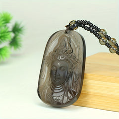 Frosted Guanyin Pendant Necklace - Compassion Blessing Charm for Serene Energy and Spiritual Protection