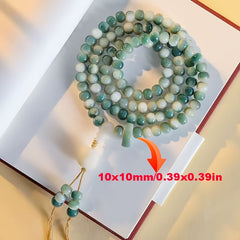 108pcs Natural Bodhi Bead Bracelet - Vintage Style Green Prayer Beads with White Accents, 10mm Handheld Meditation Mala Beads for Casual Attire