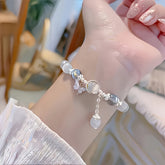 Elegant Gray Cat's Eye Glass Bracelet - Luxurious Everyday Accessory for Intuition & Protection