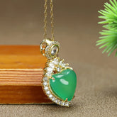 Green Chalcedony Heart Pendant Necklace for Love, Emotional Healing, and Elegant Style