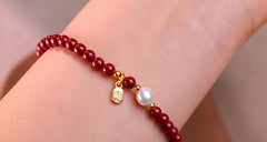 Elegant Chinese Red Bead Bracelet - Traditional Freshwater Pearls for Luck & Prosperity