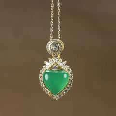 Green Chalcedony Heart Pendant Necklace for Love, Emotional Healing, and Elegant Style