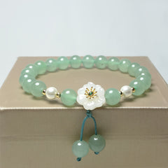 Elegant Green Natural Stone Bracelet - Floral Charm for Harmony & Growth