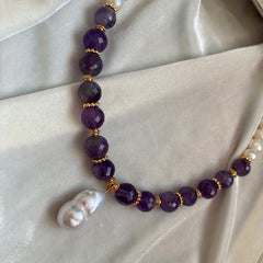 Amethyst Baroque Pendant Necklace Purple Energy Calm Gift