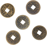5-Piece Ching Prosperity Coin Set Ancient Wealth Activation Kit Authentic Wudiguan Coins (Qing Dynasty replica) with powerful Feng Shui Good Luck Coins +Gift Bag