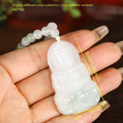 Floral Guanyin Peace Sign Pendant - Compassion & Protection Stone Necklace with Natural Patterns