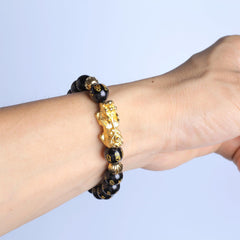 Black Dragon Fortune Obsidian Wealth Bracelet Ultimate Feng Shui Power Bracelet Dragon Pixiu Bracelet Wealth Luck Amulet for Men Women Attract Lucky Wealthy Bracelets