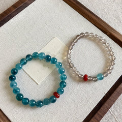 Chinese Zen Ice Flower Bracelet Blue-Green Red Beads Energy Balance Daily Sports Wear