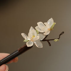 Handmade Wood Jade Orchid Hairpin - Ancient Elegance with Spiritual Energy