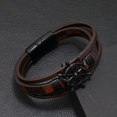 Retro Men's Magnetic Snap Rudder Bracelet - Fashion PU Alloy Energy Talisman