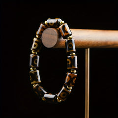 Natural Black-Brown Striped Agate Energy Bracelet with Golden Spacers – Grounding, Protection & Spiritual Harmony, Thoughtful Gift for Family & Friends