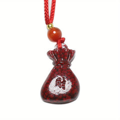 Cinnabar Stone Red Bag Pendant - Funky Style Good Fortune & Prosperity Amulet