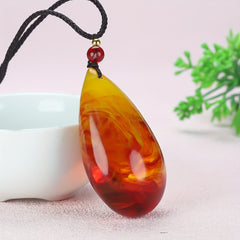 Bohemian Amber Teardrop Pendant Necklace - Golden Energy for Everyday Wear & Protection