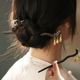 1pc Swallowtail Pendant Minimalist Hairpin Wooden Hairpin - Traditional Energy Flow, Vintage Handcrafted, Colorful Tassel Design for Elegant Hairstyles