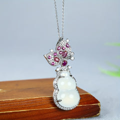 Elegant White Agate Gourd Pendant for Prosperity, Protection & Spiritual Harmony