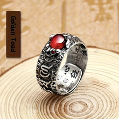Feng Shui Pixiu Ring Wealth & Protection Amulet with Heart Sutra Engraving