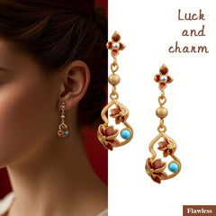 Golden-Plated Floral Gourd Earrings for Festive Energy Balance