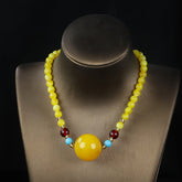 Elegant Amber Beaded Necklace with Peace Symbol for Calm and Joy - Casual Style, Natural Amber Jewelry