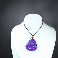 Natural Stone Purple Muscovite Character Pendant Ethnic Style Unisex Smiling Face Necklace for Joy, Protection and Spiritual Harmony
