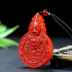 Protective Cinnabar Beast Head Pendant for Men, Exorcism & Good Fortune Necklace