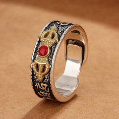 Women's Tibetan Buddhist Vajra Ring - Enhance Spiritual Energy with Six-Syllable Mantra