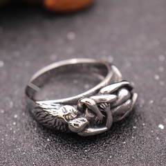 European American Retro Men’s Stainless Steel Masculine Love Hug Ring — Spiritual Energy, Emotional Harmony & Vitality Amulet