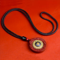 Boho Style Cinnabar Stone Eight Trigrams Pendant Necklace - Tibetan Amulet for Good Fortune & Protection