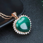 Natural Peacock Stone Dark Green Love Heart Necklace for Calming Energy & Emotional Balance