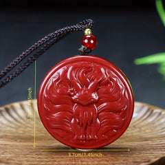 Protective Cinnabar Nine-Tailed Fox Pendant for Couples, Love & Spiritual Strength